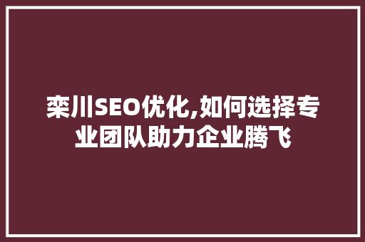 栾川SEO优化,如何选择专业团队助力企业腾飞