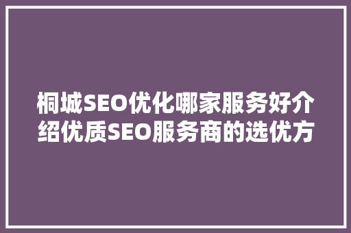 桐城SEO优化哪家服务好介绍优质SEO服务商的选优方法