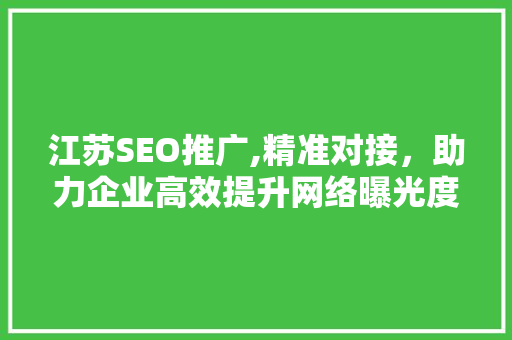 江苏SEO推广,精准对接，助力企业高效提升网络曝光度