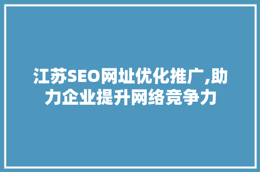 江苏SEO网址优化推广,助力企业提升网络竞争力