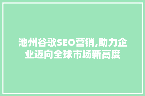 池州谷歌SEO营销,助力企业迈向全球市场新高度