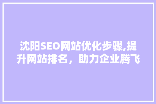 沈阳SEO网站优化步骤,提升网站排名，助力企业腾飞