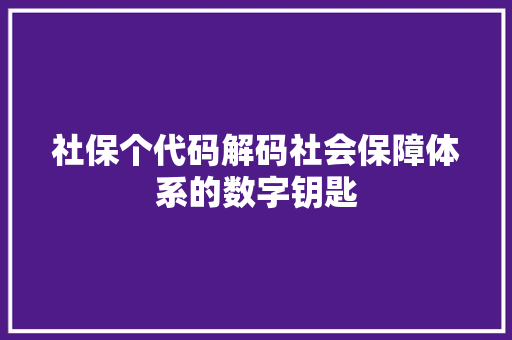 社保个代码解码社会保障体系的数字钥匙