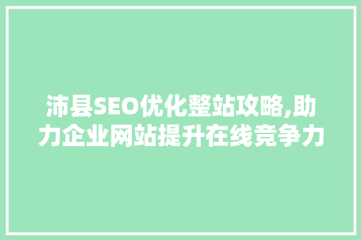 沛县SEO优化整站攻略,助力企业网站提升在线竞争力