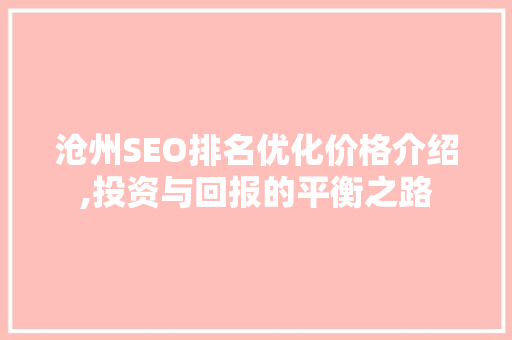 沧州SEO排名优化价格介绍,投资与回报的平衡之路
