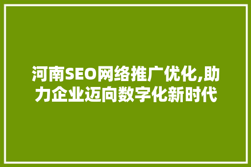 河南SEO网络推广优化,助力企业迈向数字化新时代