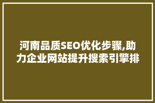 河南品质SEO优化步骤,助力企业网站提升搜索引擎排名