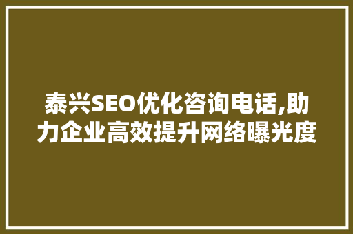 泰兴SEO优化咨询电话,助力企业高效提升网络曝光度