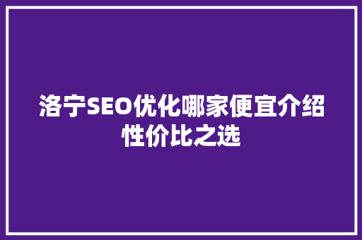 洛宁SEO优化哪家便宜介绍性价比之选