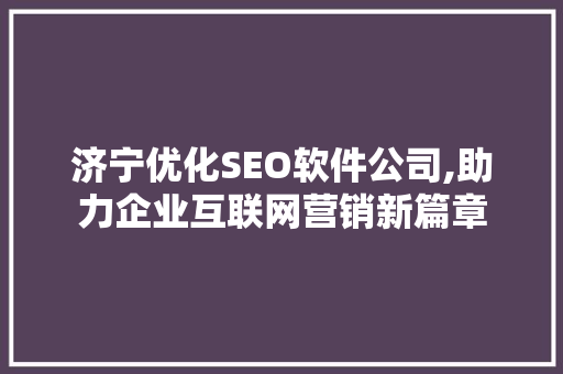 济宁优化SEO软件公司,助力企业互联网营销新篇章