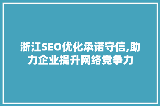 浙江SEO优化承诺守信,助力企业提升网络竞争力