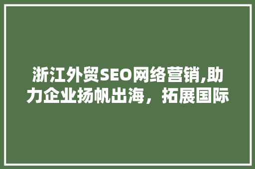 浙江外贸SEO网络营销,助力企业扬帆出海，拓展国际市场