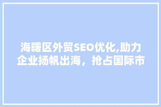 海曙区外贸SEO优化,助力企业扬帆出海，抢占国际市场制高点