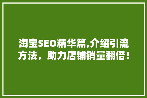 淘宝SEO精华篇,介绍引流方法，助力店铺销量翻倍！