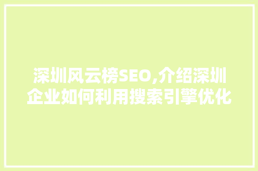 深圳风云榜SEO,介绍深圳企业如何利用搜索引擎优化步骤脱颖而出  第1张