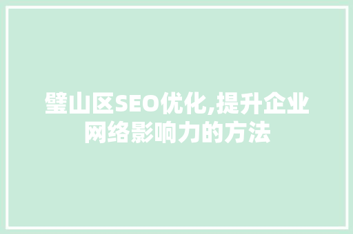 璧山区SEO优化,提升企业网络影响力的方法