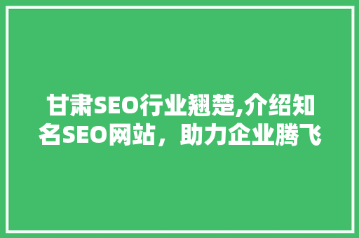 甘肃SEO行业翘楚,介绍知名SEO网站，助力企业腾飞