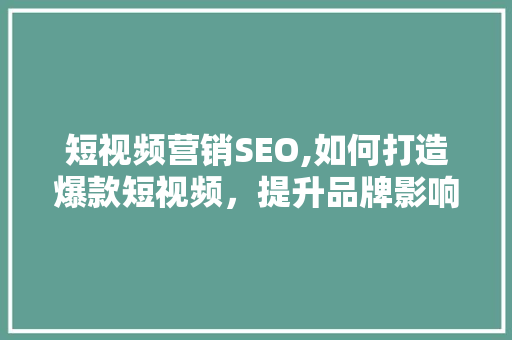 短视频营销SEO,如何打造爆款短视频，提升品牌影响力