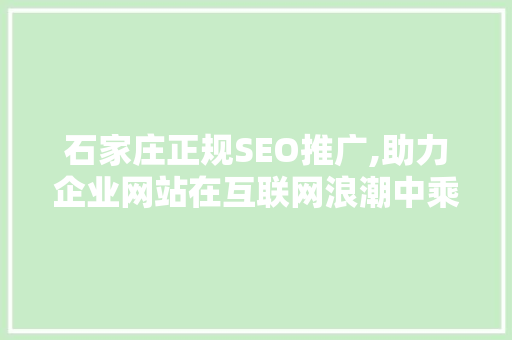 石家庄正规SEO推广,助力企业网站在互联网浪潮中乘风破浪