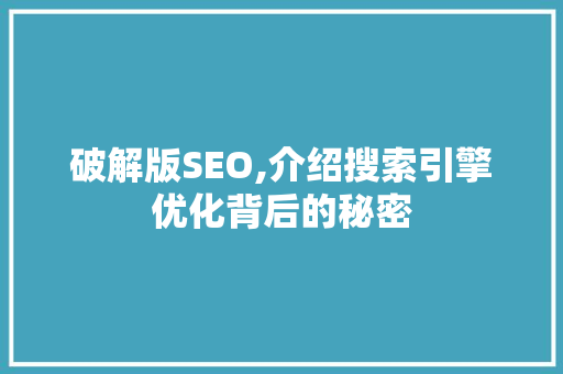 破解版SEO,介绍搜索引擎优化背后的秘密