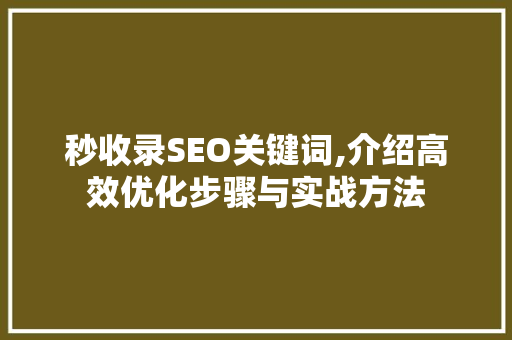 秒收录SEO关键词,介绍高效优化步骤与实战方法