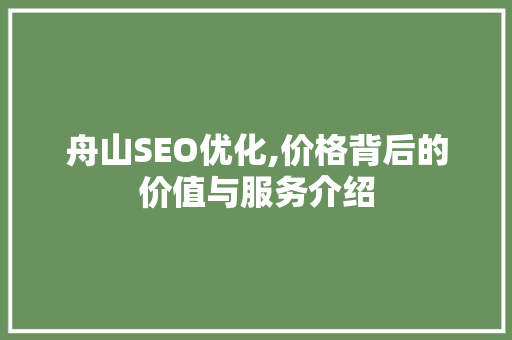 舟山SEO优化,价格背后的价值与服务介绍