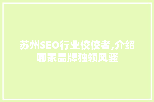 苏州SEO行业佼佼者,介绍哪家品牌独领风骚