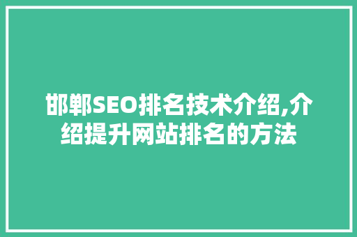 邯郸SEO排名技术介绍,介绍提升网站排名的方法
