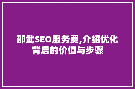 邵武SEO服务费,介绍优化背后的价值与步骤