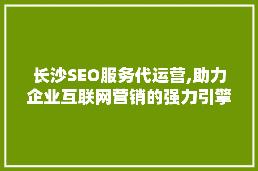 长沙SEO服务代运营,助力企业互联网营销的强力引擎