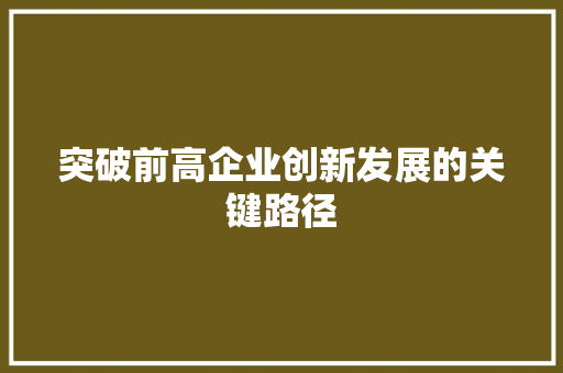 突破前高企业创新发展的关键路径