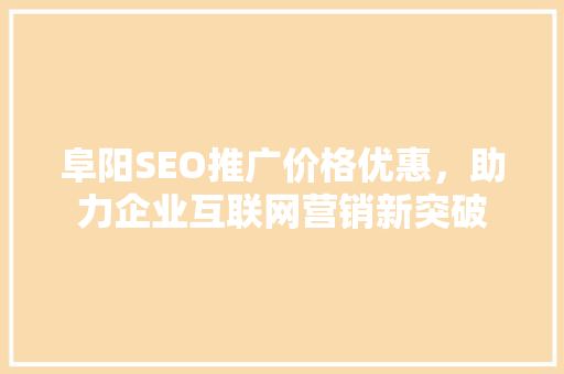 阜阳SEO推广价格优惠，助力企业互联网营销新突破