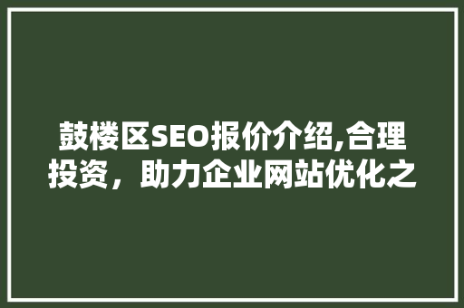 鼓楼区SEO报价介绍,合理投资，助力企业网站优化之路