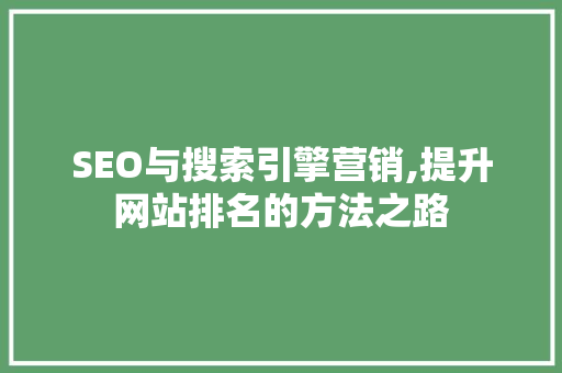 SEO与搜索引擎营销,提升网站排名的方法之路