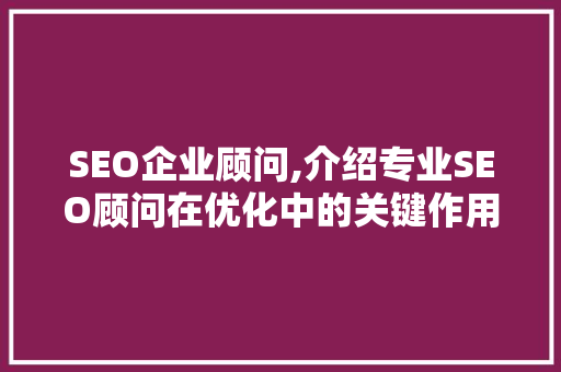SEO企业顾问,介绍专业SEO顾问在优化中的关键作用
