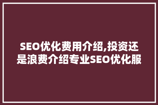 SEO优化费用介绍,投资还是浪费介绍专业SEO优化服务的真实价值