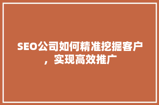 SEO公司如何精准挖掘客户，实现高效推广