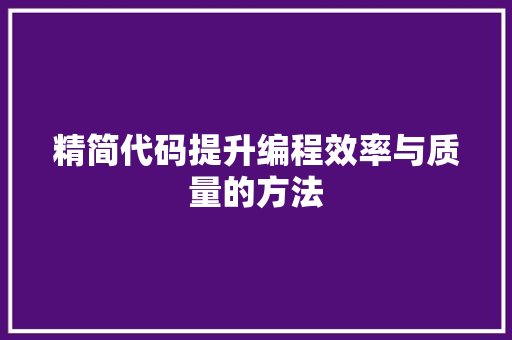精简代码提升编程效率与质量的方法