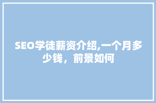 SEO学徒薪资介绍,一个月多少钱，前景如何