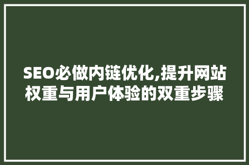 SEO必做内链优化,提升网站权重与用户体验的双重步骤