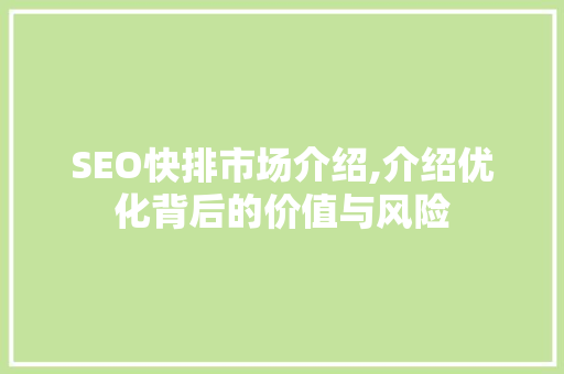 SEO快排市场介绍,介绍优化背后的价值与风险