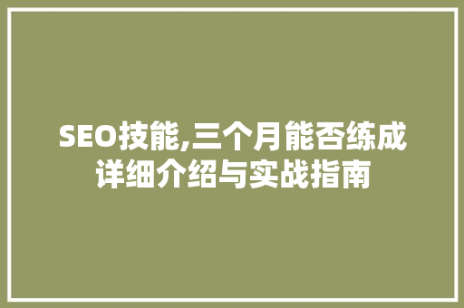 SEO技能,三个月能否练成详细介绍与实战指南