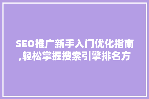 SEO推广新手入门优化指南,轻松掌握搜索引擎排名方法
