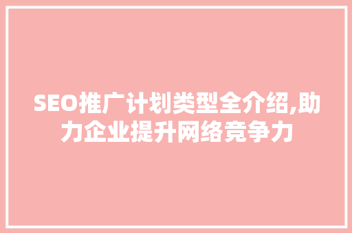 SEO推广计划类型全介绍,助力企业提升网络竞争力