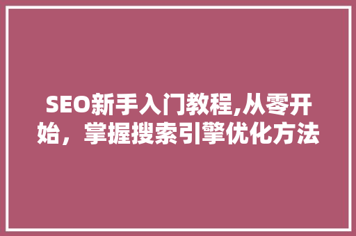 SEO新手入门教程,从零开始，掌握搜索引擎优化方法