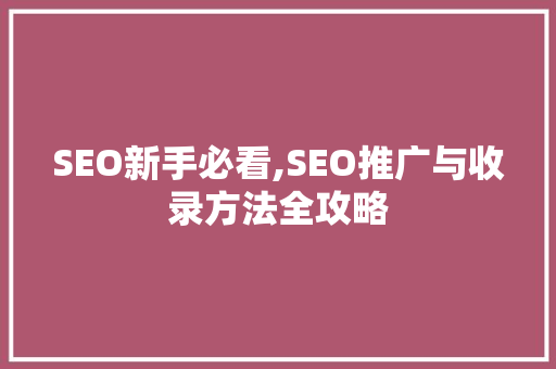 SEO新手必看,SEO推广与收录方法全攻略