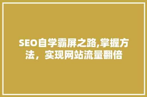 SEO自学霸屏之路,掌握方法，实现网站流量翻倍