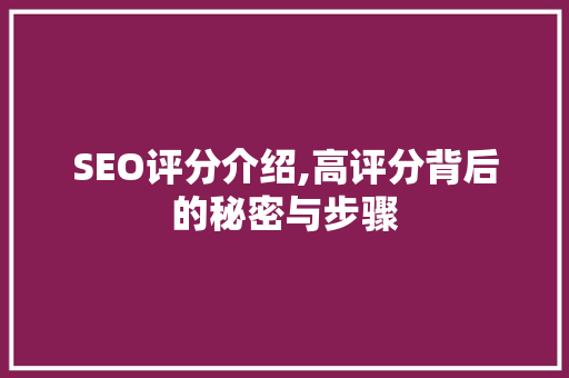SEO评分介绍,高评分背后的秘密与步骤