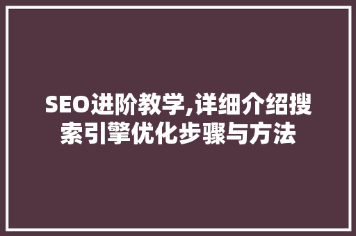 SEO进阶教学,详细介绍搜索引擎优化步骤与方法