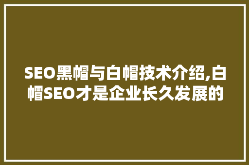 SEO黑帽与白帽技术介绍,白帽SEO才是企业长久发展的正确选择